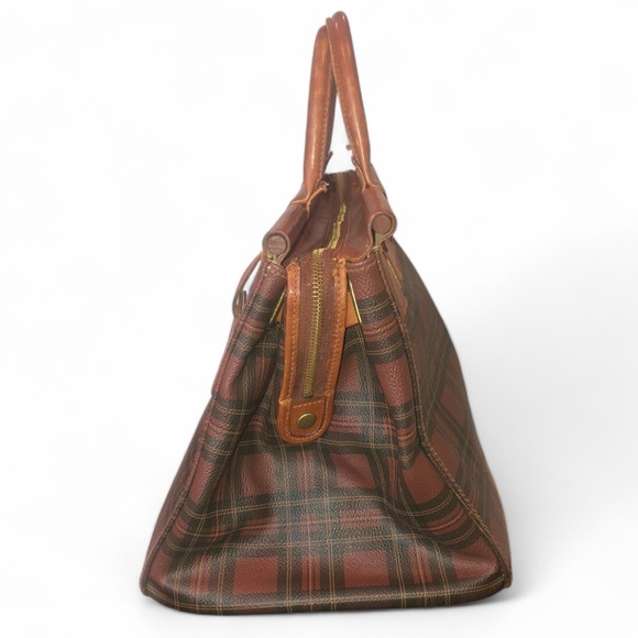 RALPH LAUREN Tartan Plaid Brown Green Doctors Bag Boston Weekend Travel Suitcase - Picture 7 of 17
